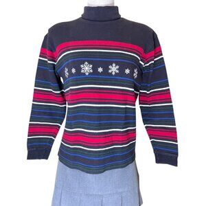 Vintage Talbots Striped Snowflake Turtleneck Sweater Top Women's Size Petite